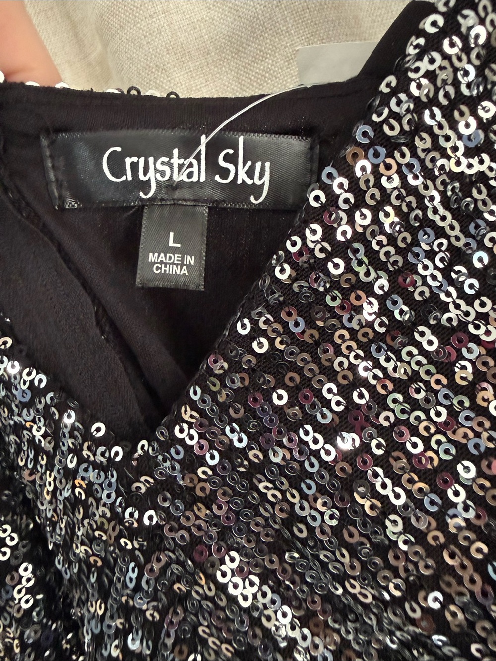 Crystal Sky Black Iridescent Sequin V-Neck Top